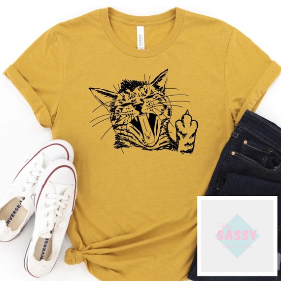 Eff You Cat/ Yawning Cat/ Middle Finger Graphic Tee Shirt Etsy