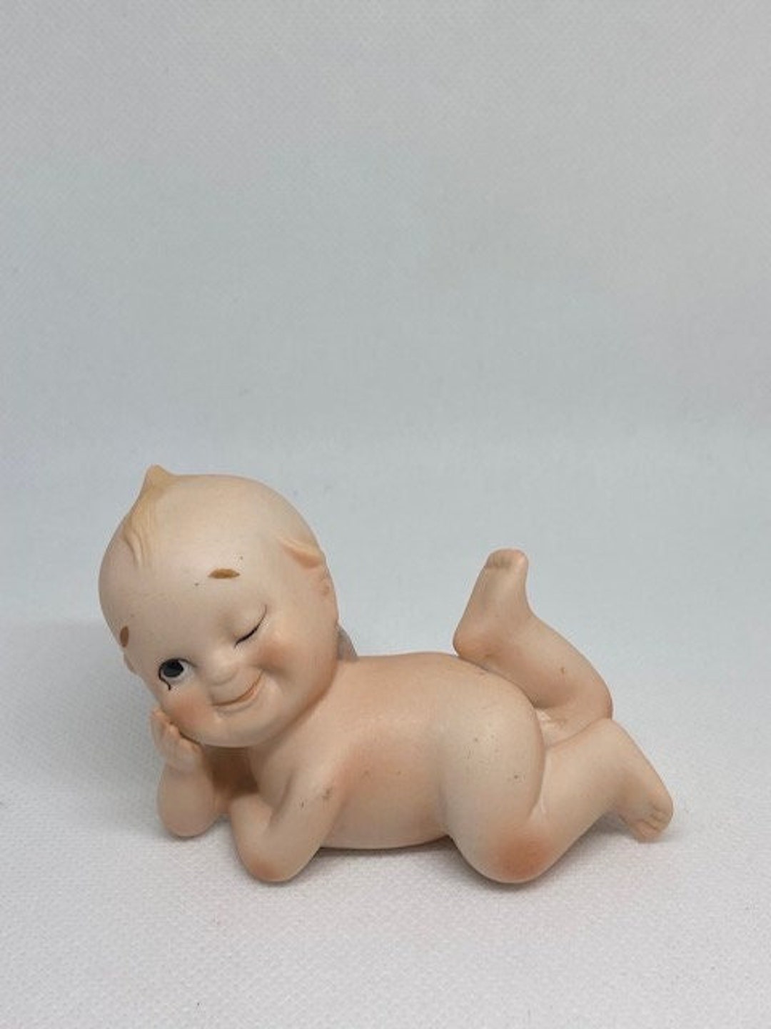 Vintage Lefton Kewpie Figurine Blue Winged Kewpie Baby Doll Bisque