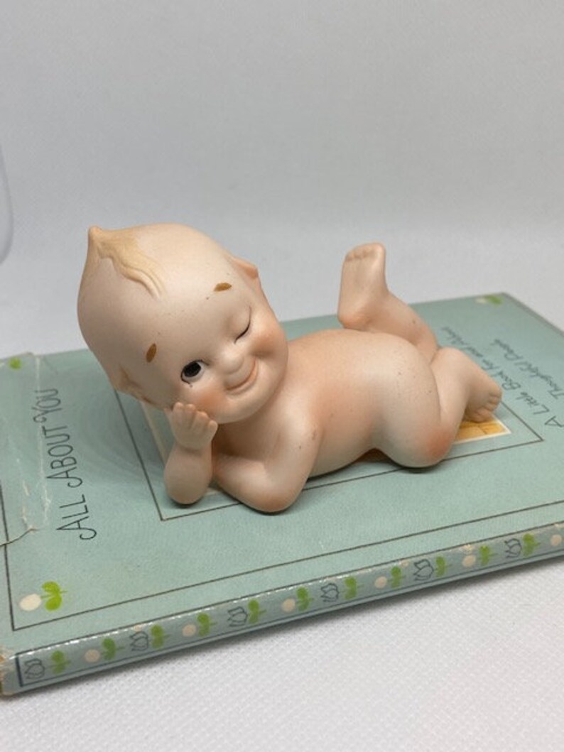 Vintage Lefton Kewpie Figurine Blue Winged Kewpie Baby Doll Bisque