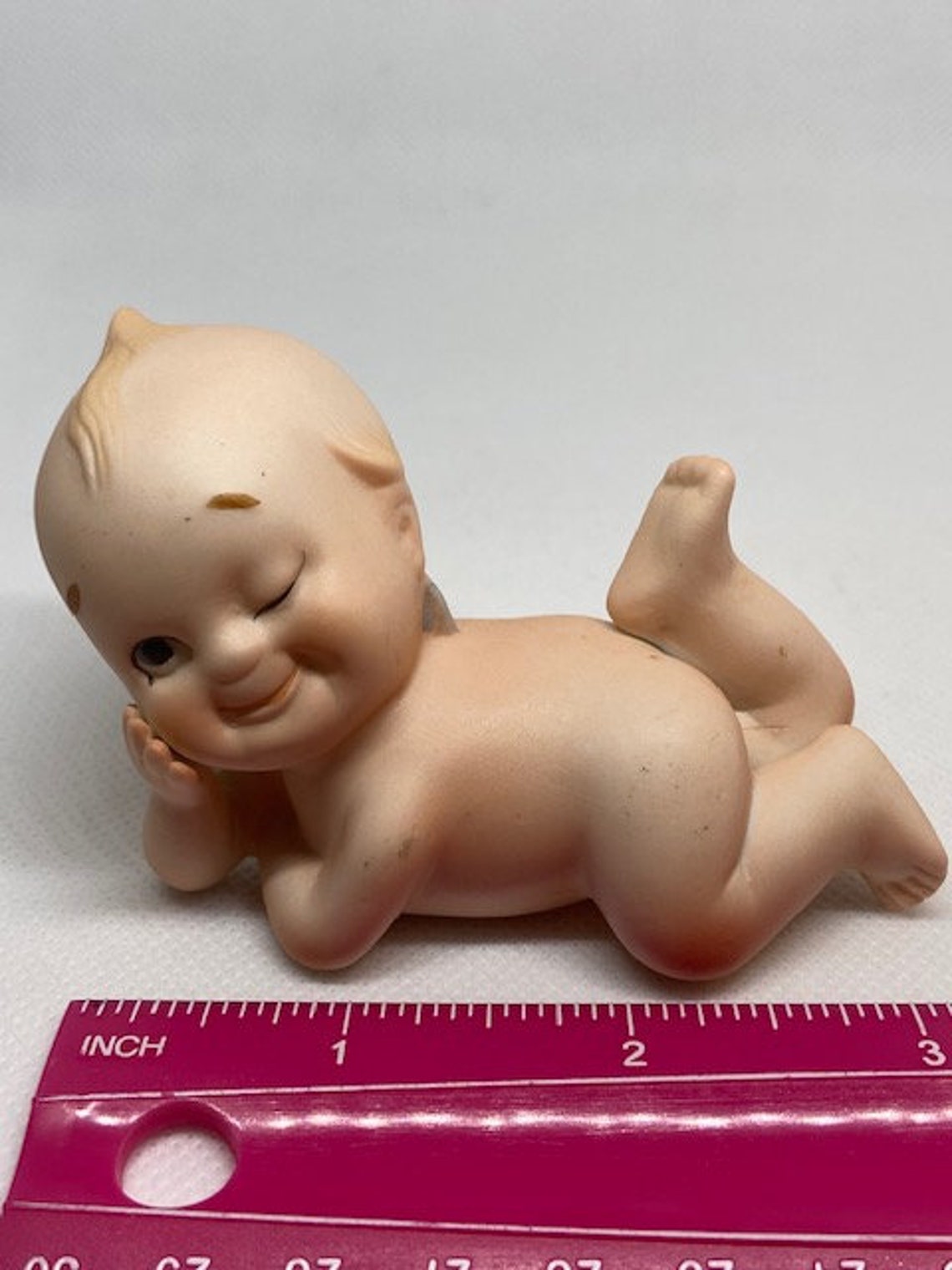 Vintage Lefton Kewpie Figurine Blue Winged Kewpie Baby Doll Bisque