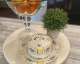 Vintage Hand Painted Nippon Yellow with Rosebud Covered Dish