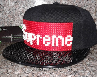 Superme Fashion Lego-stijl Pixel Hat Skate Teen Snapback-hoed voor kinderen (zwarte rand)