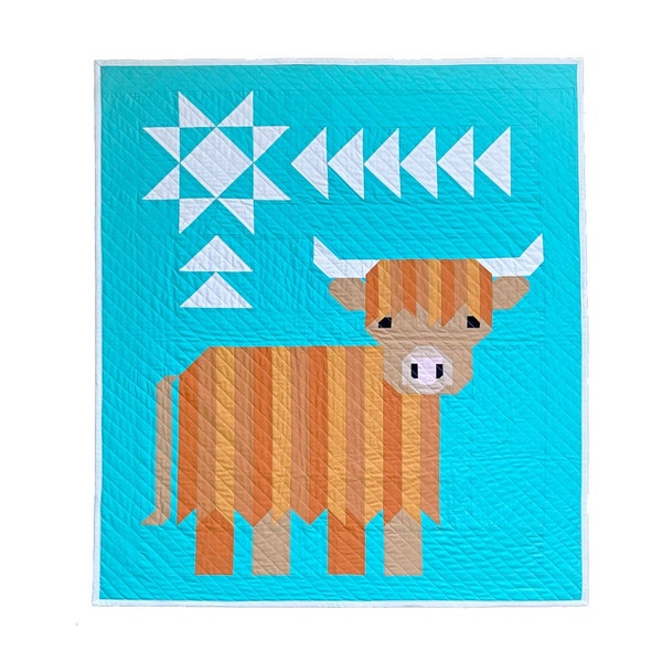 QUILT PATTERN - Cattle Call - a Highland Coo (Cow) Quilt Pattern by Art East Quilting Co. - Digital Download - Traditional Piecing