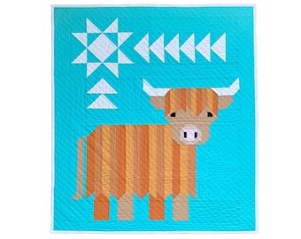 QUILT PATTERN - Cattle Call - a Highland Coo (Cow) Quilt Pattern by Art East Quilting Co. - Digital Download - Traditional Piecing