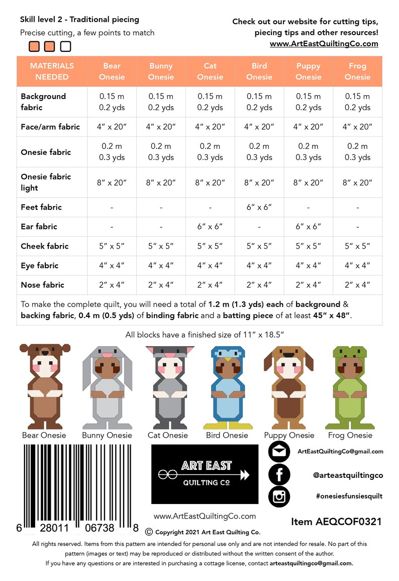 QUILT PATTERN Onesies Funsies by Art East Quilting Co. Digital Download Traditional Piecing image 5