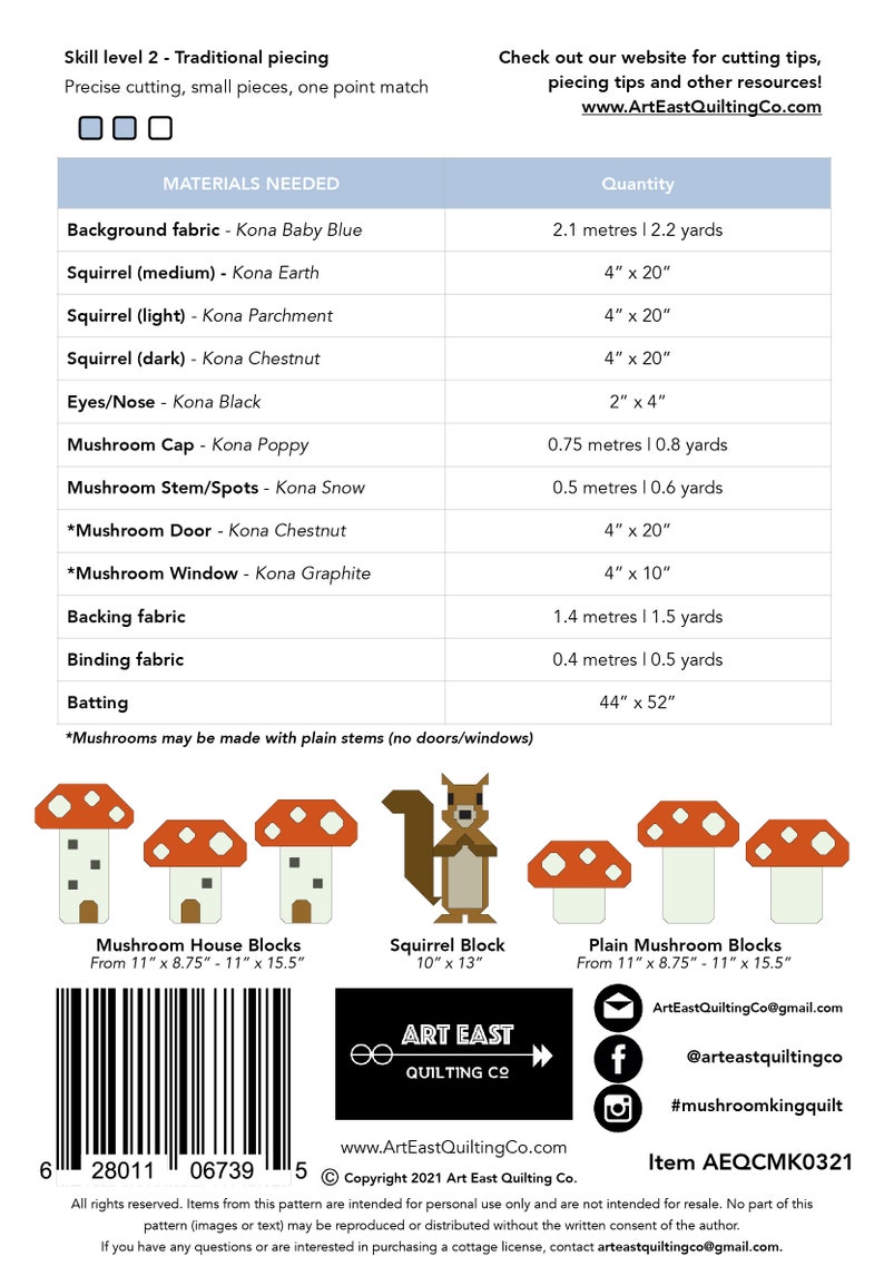 A Squirrel /& His Kingdom by Art East Quilting Co - Printed Booklet Mushroom King Traditional Piecing QUILT PATTERN