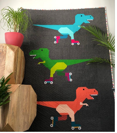 Art East Quilting Co Dinorama Pattern - T-Rex On Roller Skates Quilt Sewing Pattern