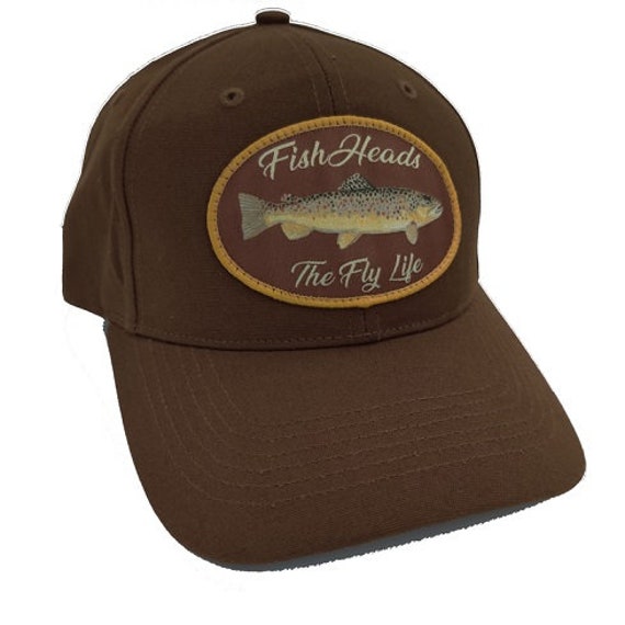 Fishing Hats | FishHeads Brown Trout Fishing Trucker Hat | Snapback Hat | Woven Patch Hat | Trout Hats