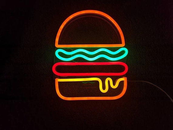 Mini Burger Neon  Sign Emoji  Neon  Light Custom Color Food 