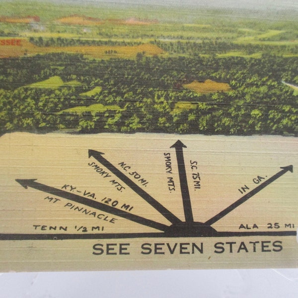 See Seven States From Rock City Gardens Atop Lookout Mt.,  vintage linen Tichnor Quality Views post card