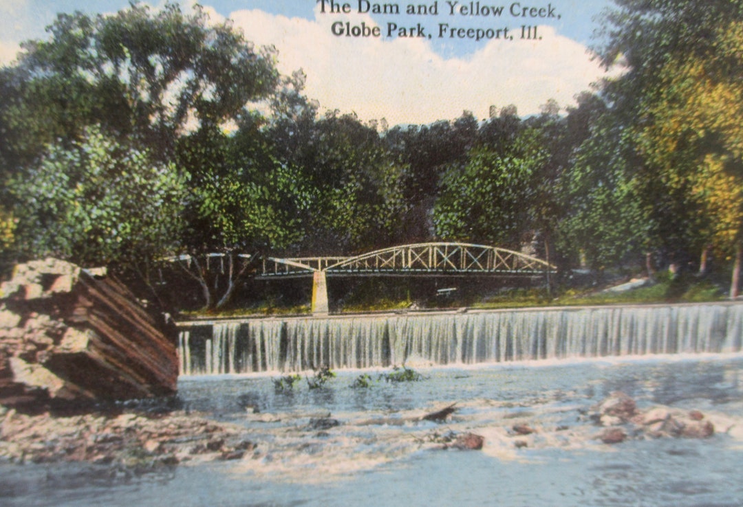Globe Park, Freeport Ill., the Dam and Yellow Creek. Photochrom Post