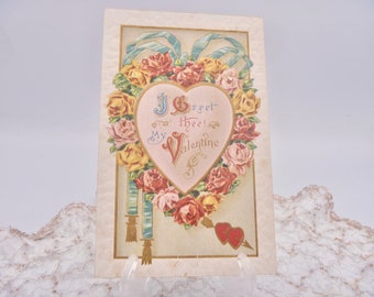 Embossed Antique Valentine Postcard: Hearts and Roses, U.S.A.