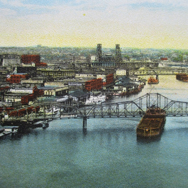 Portland , Oregon. Bridges Across Willamette River, lithographed Post Card