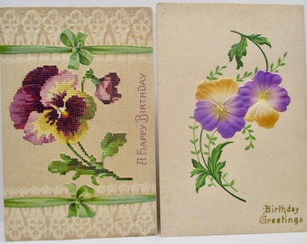 Vintage Pansy Postcards: Embossed Floral Art Nouveau, 1910s