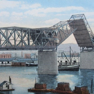 Portland, Oregon. Broadway Bridge Over Willamette River, Showing Part of Docks in Harbor