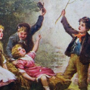 Childhood's Pleasures , Advertising Art post card by Pearks' Butter and Tea. Great Britain, postmarked 1907