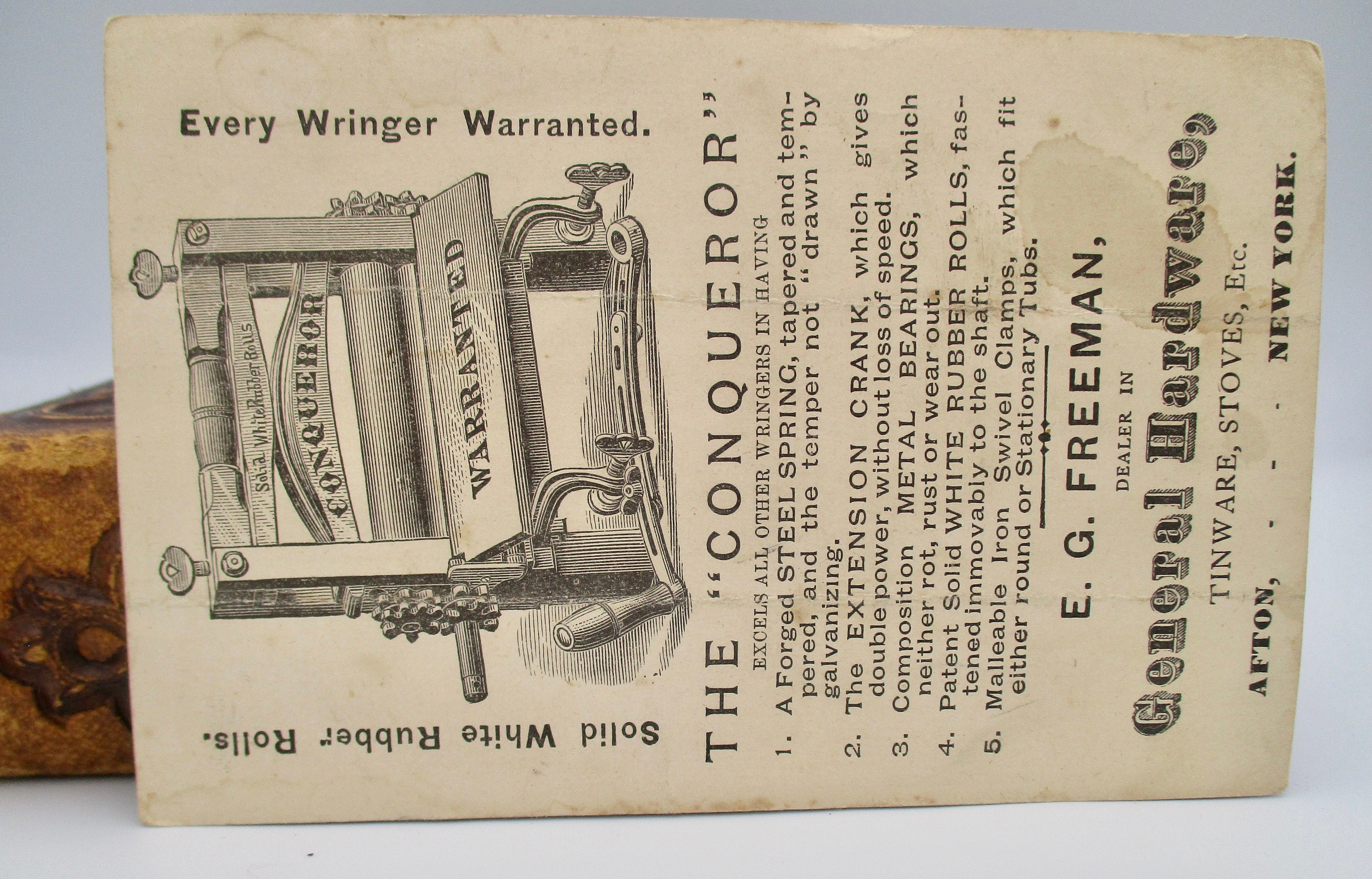 Afton New York, Original Antique Trade Card, Buy the Conqueror Wringer