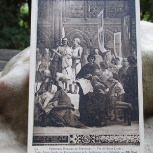 Art Card, Antique French Post Card, Printures Murales du  Panthéon,  Vie de Saint Louis, Saint-Louis Fonde Corporations Sorbonne