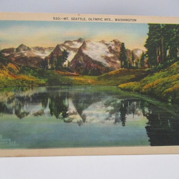 Mt. Seattle, Olympic Mts., Washington, Linen paper Post Card, circa 1945
