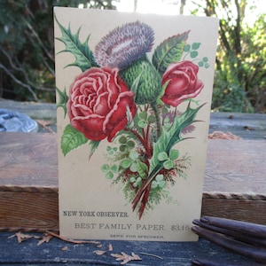 Antique Lithograph Trade Card: Roses, Thistle & Shamrock, 1880s