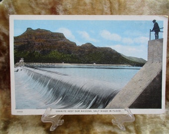 Arizona, Salt River in Flood,Granite Reef Dam, litho Commercialchrome Post Card