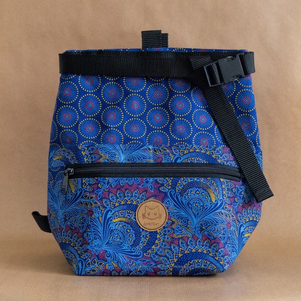 AfriKat Chalk Bucket in Indigo with Buckle, Velcro Seal, Carabiner Loop, + Multiple Pockets for your Brushes, Tape and Phone