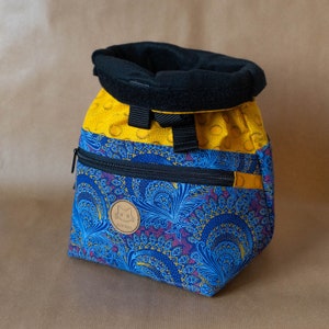 AfriKat Chalk Bucket in Yellow & Indigo with Buckle, Velcro Seal, Carabiner Loop, + Multiple Pockets for your Brushes, Tape and Phone