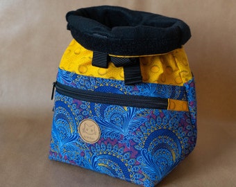 AfriKat Chalk Bucket in Yellow & Indigo with Buckle, Velcro Seal, Carabiner Loop, + Multiple Pockets for your Brushes, Tape and Phone