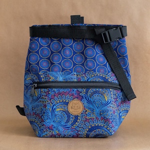 AfriKat Chalk Bucket in Indigo with Buckle, Velcro Seal, Carabiner Loop, + Multiple Pockets for your Brushes, Tape and Phone