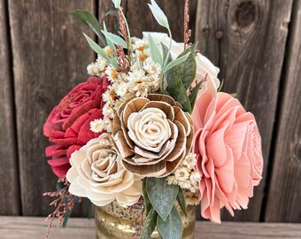 Wood Flowers, Wood flower Arrangements, Home Decor, Gifts for her, Gifts for Wedding, Gifts for Home, Floral Arrangements, Wood Florals