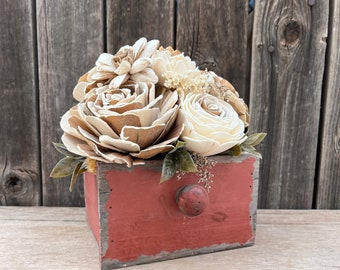 Wood Flowers, Drawer with Flowers, Wood Drawer, Rustic Wedding Centerpiece, Rustic Home Decor, Farmhouse Style, Farmhouse Decor, Centerpiece