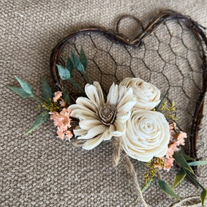 Wood Flowers, Heart Decor, Home Decor, Mother's Day Gift, Rustic Heart Decor, Farmhouse Decor, Chicken Wire Decor, Hearts and Wood Flowers, image 3