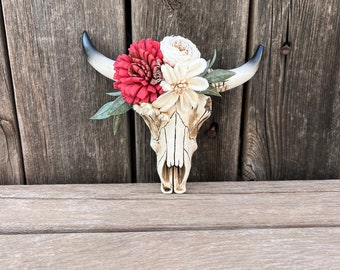 Decorative skull Magnet, Faux Animal Skull, Skull with Flowers, Bull skull, Bull skull with flowers, Refrigerator Magnet, Home Decor, Gifts