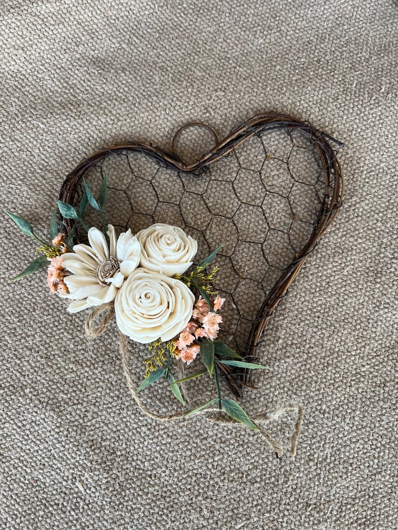 Wood Flowers, Heart Decor, Home Decor, Mother's Day Gift, Rustic Heart Decor, Farmhouse Decor, Chicken Wire Decor, Hearts and Wood Flowers, image 2