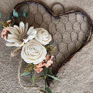 Wood Flowers, Heart Decor, Home Decor, Mother's Day Gift, Rustic Heart Decor, Farmhouse Decor, Chicken Wire Decor, Hearts and Wood Flowers, image 7