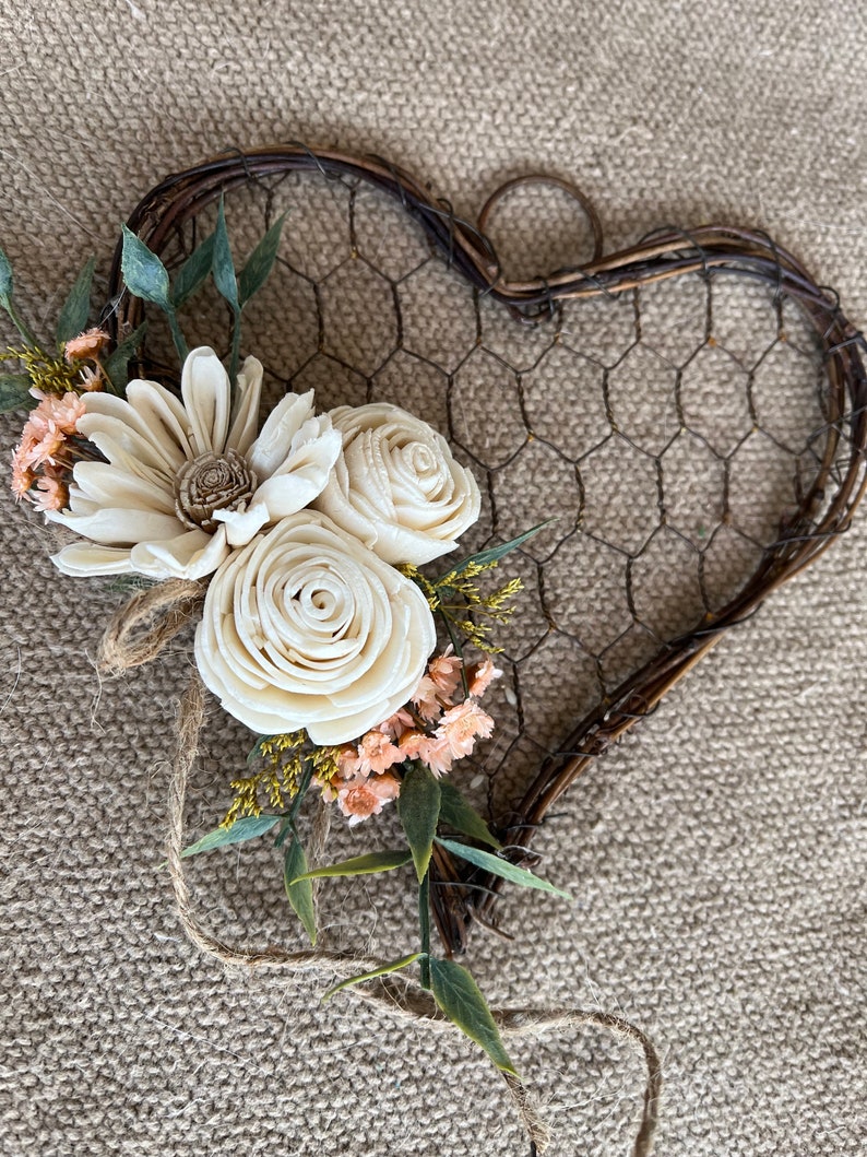 Wood Flowers, Heart Decor, Home Decor, Mother's Day Gift, Rustic Heart Decor, Farmhouse Decor, Chicken Wire Decor, Hearts and Wood Flowers, image 7