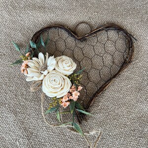 Wood Flowers, Heart Decor, Home Decor, Mother's Day Gift, Rustic Heart Decor, Farmhouse Decor, Chicken Wire Decor, Hearts and Wood Flowers, image 1