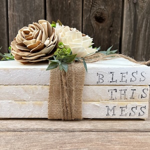 Home Decor, Book Decor, Farmhouse Decor, Rustic Decor, Wood Flowers, Wood Flower Decor, Mother&#39;s Day Gift, Gifts for her, Flower and Books