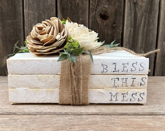 Home Decor, Book Decor, Farmhouse Decor, Rustic Decor, Wood Flowers, Wood Flower Decor, Mother's Day Gift, Gifts for her, Flower and Books