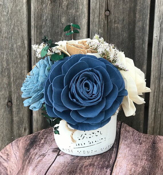 Wood Flowers Mason Jar Centerpiece Wedding Centerpiece Etsy
