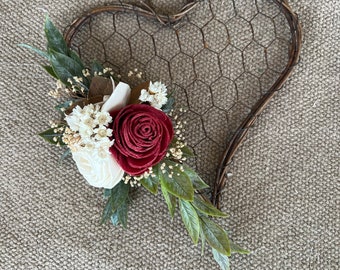 Wood Flowers, Heart Decor, Home Decor, Mother's Day Gift, Rustic Heart Decor, Farmhouse Decor, Chicken Wire Decor, Hearts and Wood Flowers,