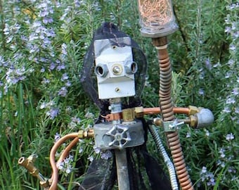 Wizard - Found Object Light-up Robot Sculpture ~Assemblage