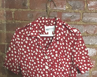 Red and white floral romper by S.L. Petites sz. XS/S