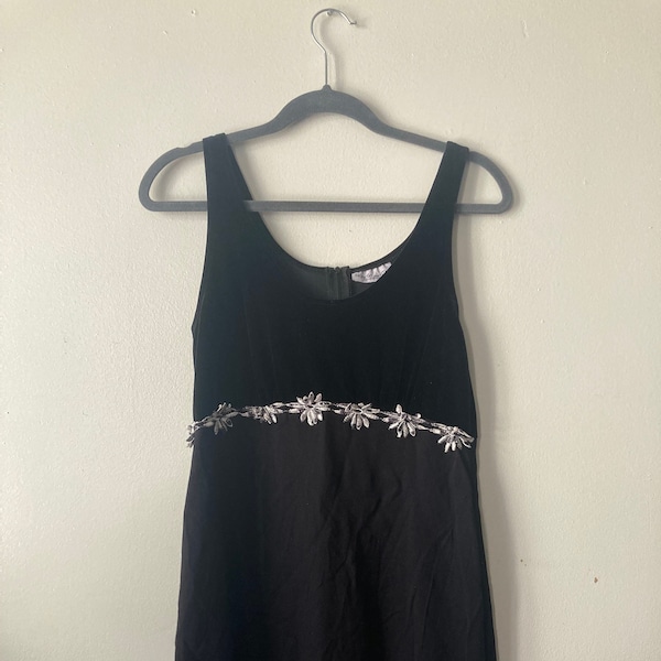 Blondie and Me black flower tank 90s grunge mini dress w/ velvet top