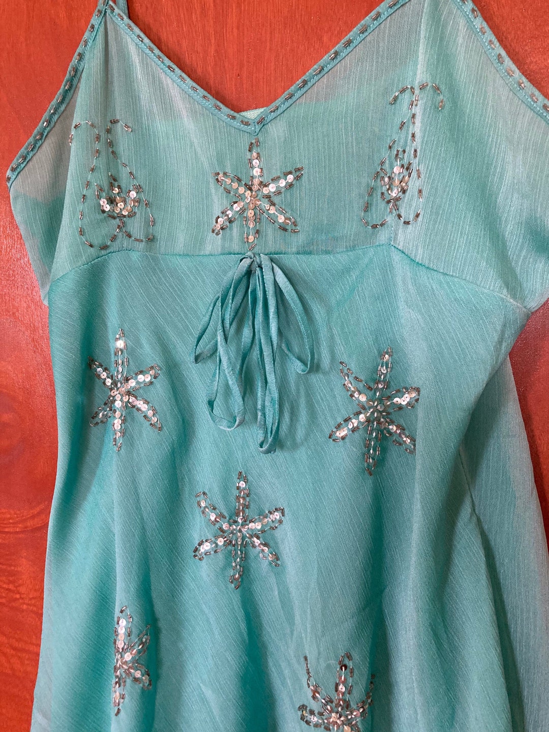 Teal Spaghetti Strap Cami W/ Sequin Embroidery - Etsy