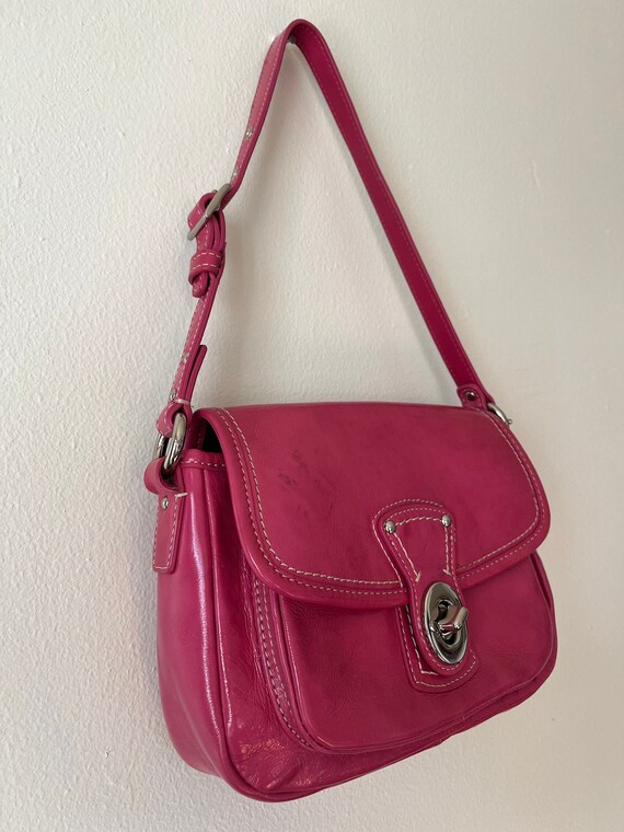 Patent leather hot pink genuine Coach y2k mini ha… - image 1