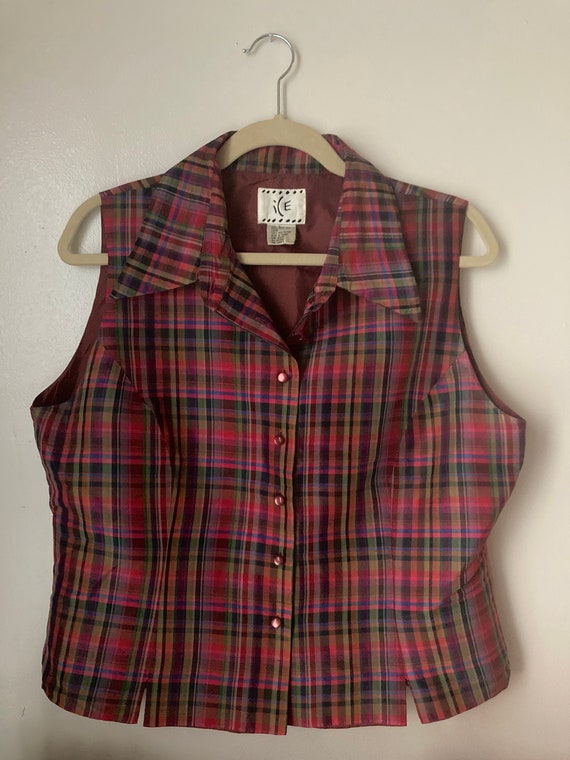 Ice silk plaid sleeveless button-down top sz. M/L