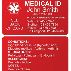 Carte d'identité médicale pour portefeuille, contact d'urgence gravé personnalisé, carte ICE d'alerte médicale personnalisée en aluminium pour problèmes de santé - 2 côtés