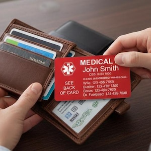 Custom Engraved Aluminum Medical ID Card, Emergency Contact Card - Customized Medical Card - Two Side Engraving