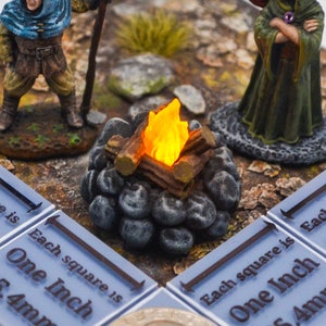 Miniature 1" Campfire with Flickering LED light flame for Dungeons and Dragons